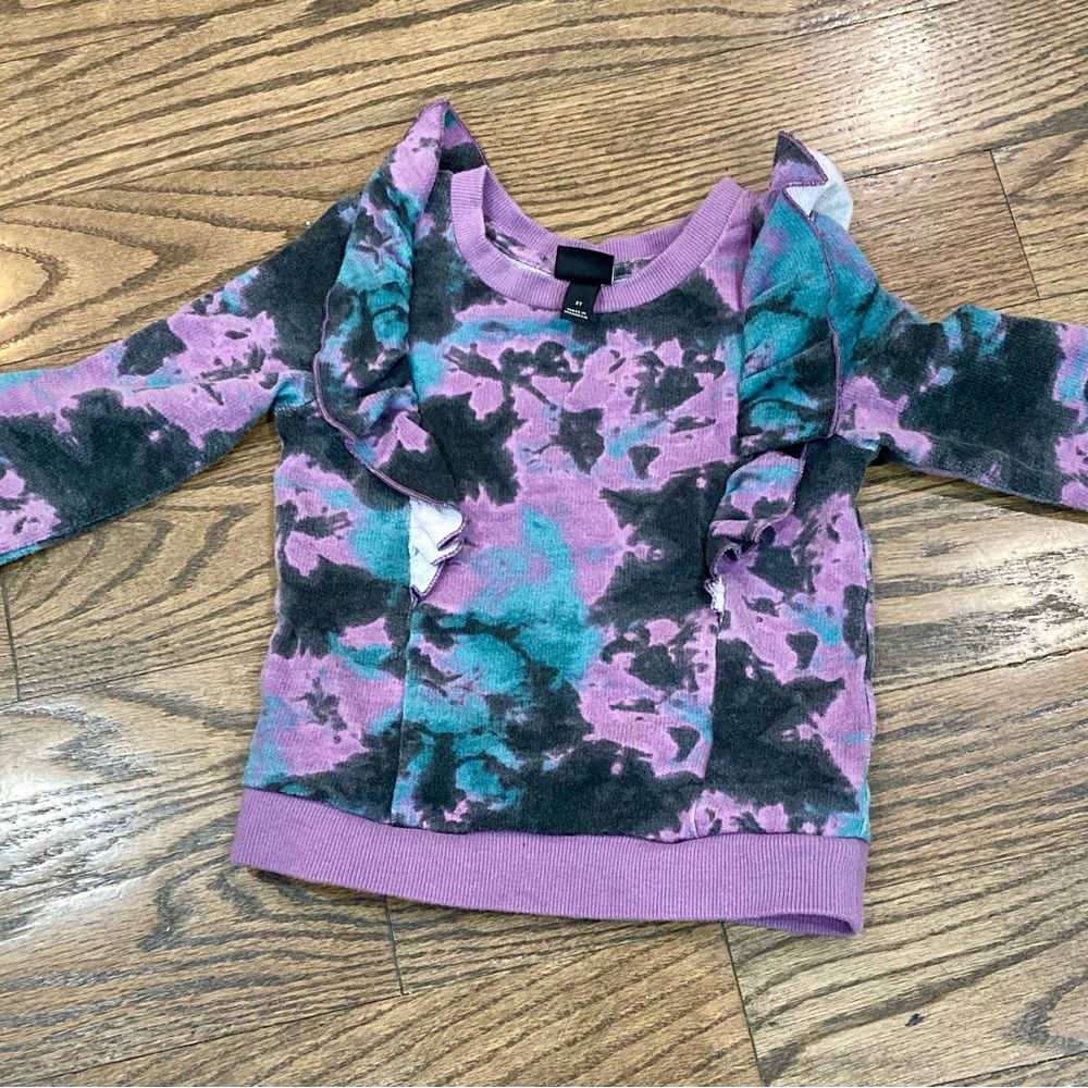 Girls Art Class Tie-Dye Ruffle Long-Sleeve Top